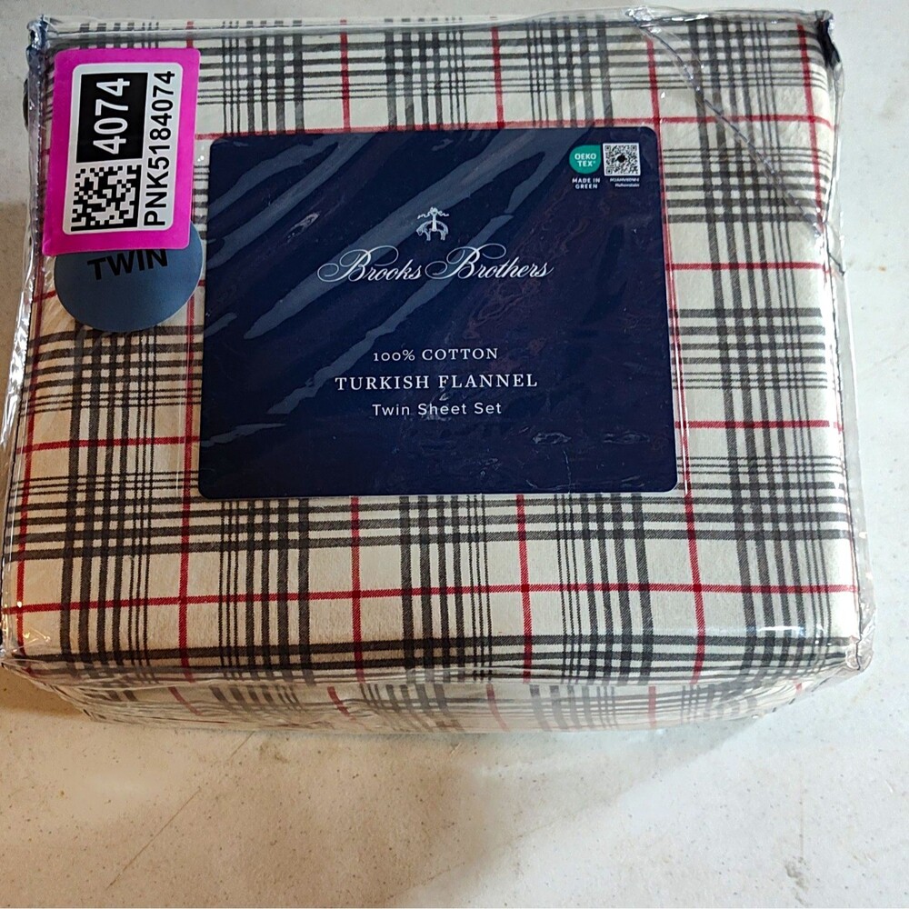 Brooks Brothers Turkish Flannel 100% Cotton Plaid Twin Sheet Set OEKO-TEX 1290